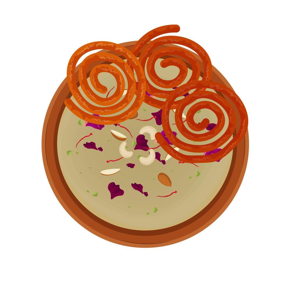 Illustration Logo Clipart Top View India Sweet Snack Jalebi on a Rabdi or Rabri vector