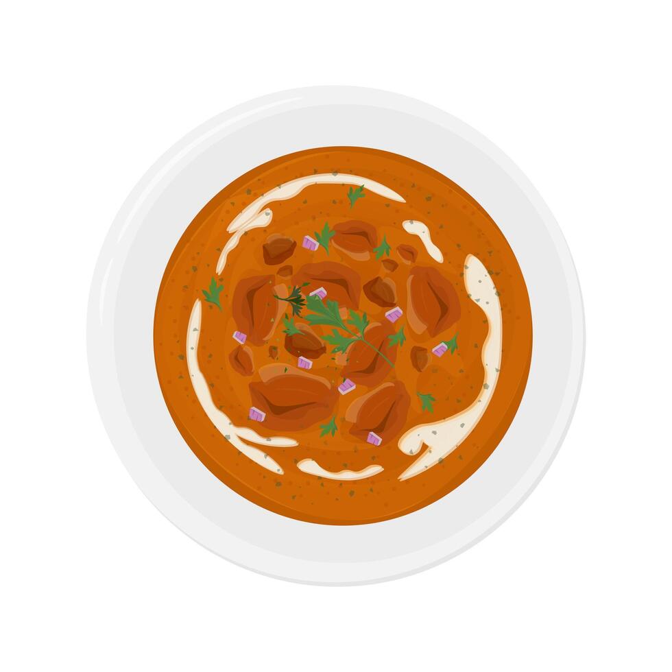 Illustration Logo Clipart Top View Indian Butter Chicken Indian Curry or Tikka masala vector