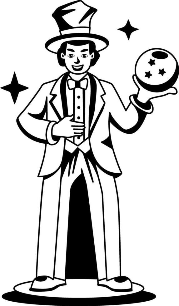 A glyph illustration of a magician holding a magic ball vector