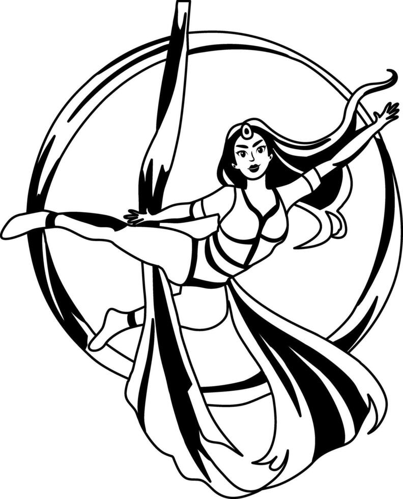 A glyph illustration of a circus girl doing aerial dance vector