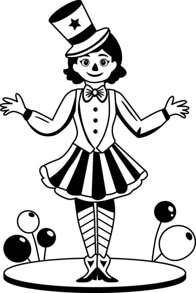 A glyph illustration of a circus girl character vector