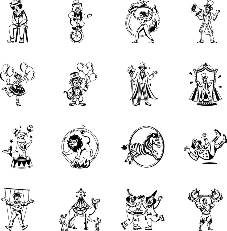 WebCollection of Glyph Style Circus Performer Illustrations vector