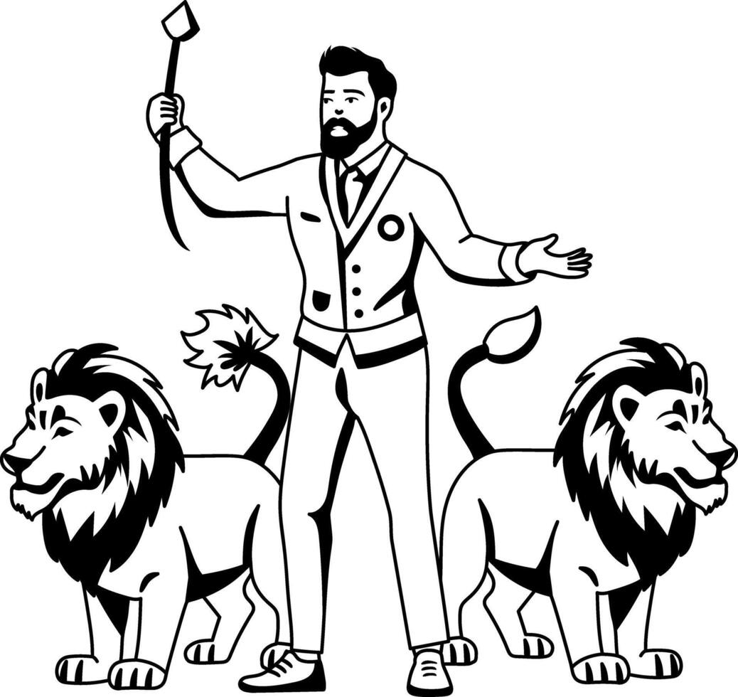 A glyph illustration of a lion tamer vector