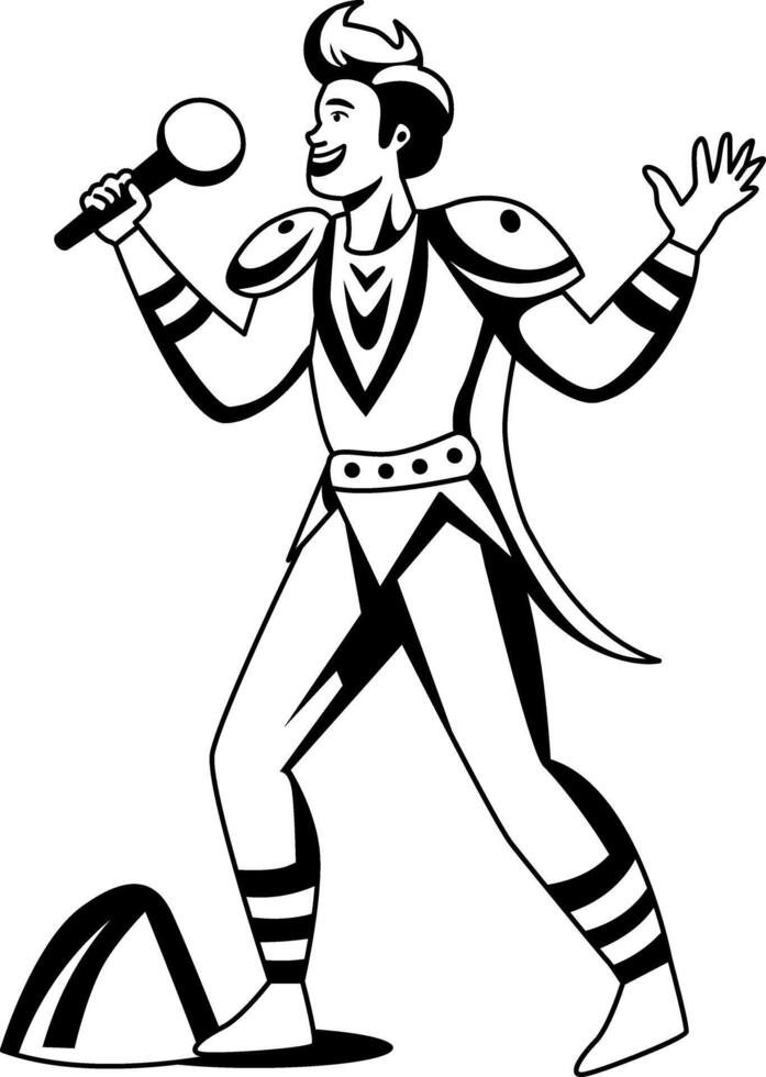 A glyph illustration of a performer holding in mic vector