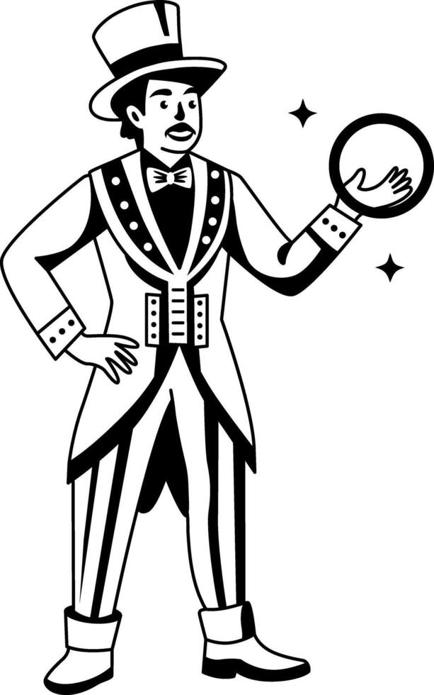 A glyph illustration of a character doing magic trick with a ring vector