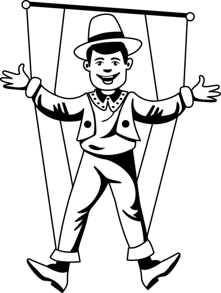 Human marionette performance illustration in glyph style vector