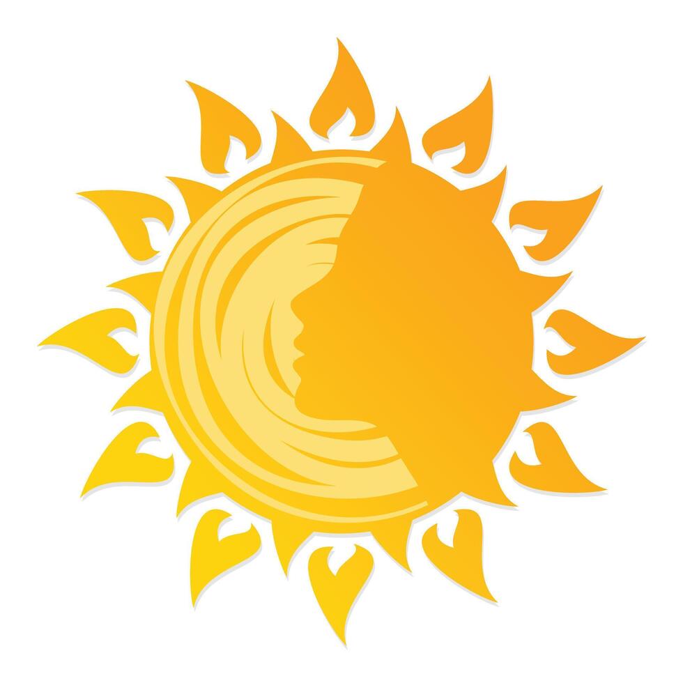 A sun logo with a woman face. vector