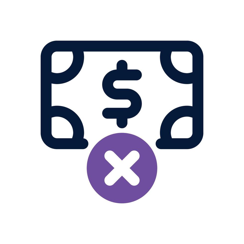 no money dual tone icon. Sleek and modern icon for websites and mobile apps. vector