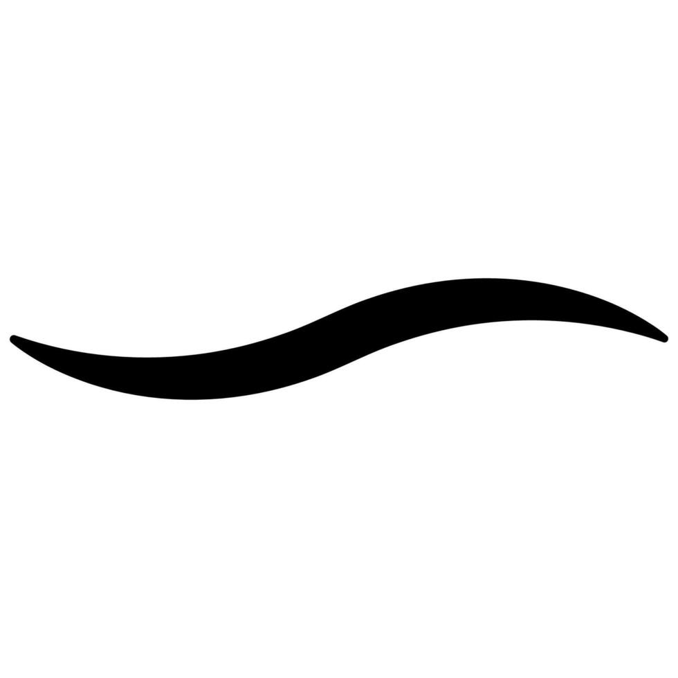 Black brush stroke wave curve, curved calligraphic line strip vector