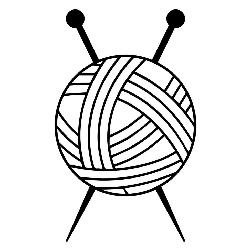 Yarn ball with knitting needles, crafting hobby icon vector