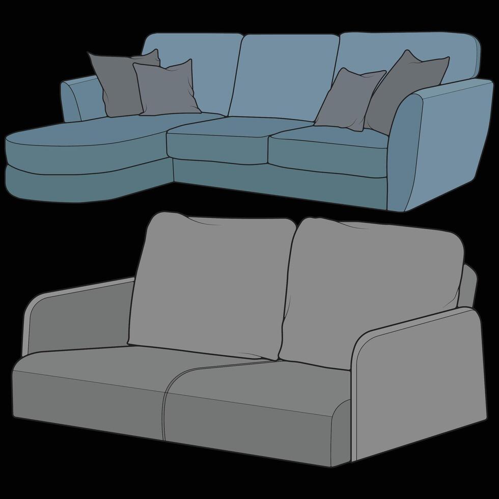 a couch and a chair are shown in a cartoon style vector