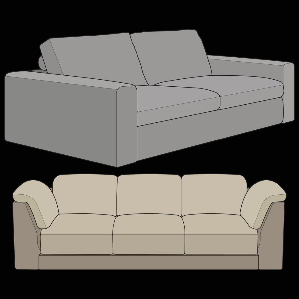 a couch and a sofa are shown in different positions vector
