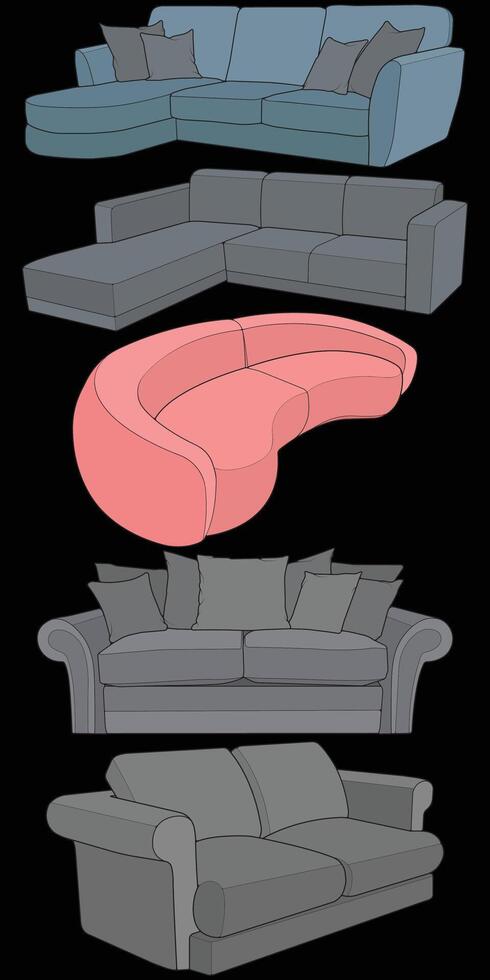 a set of different couches and chairs vector