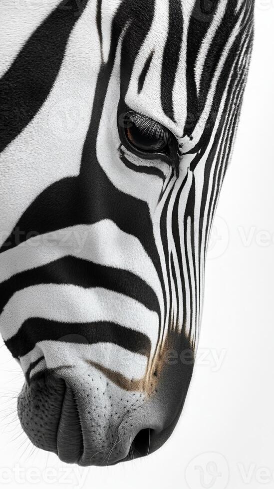 This artwork features a zebra's face, highlighting its unique black and white stripes against a neutral background, showcasing its elegance photo