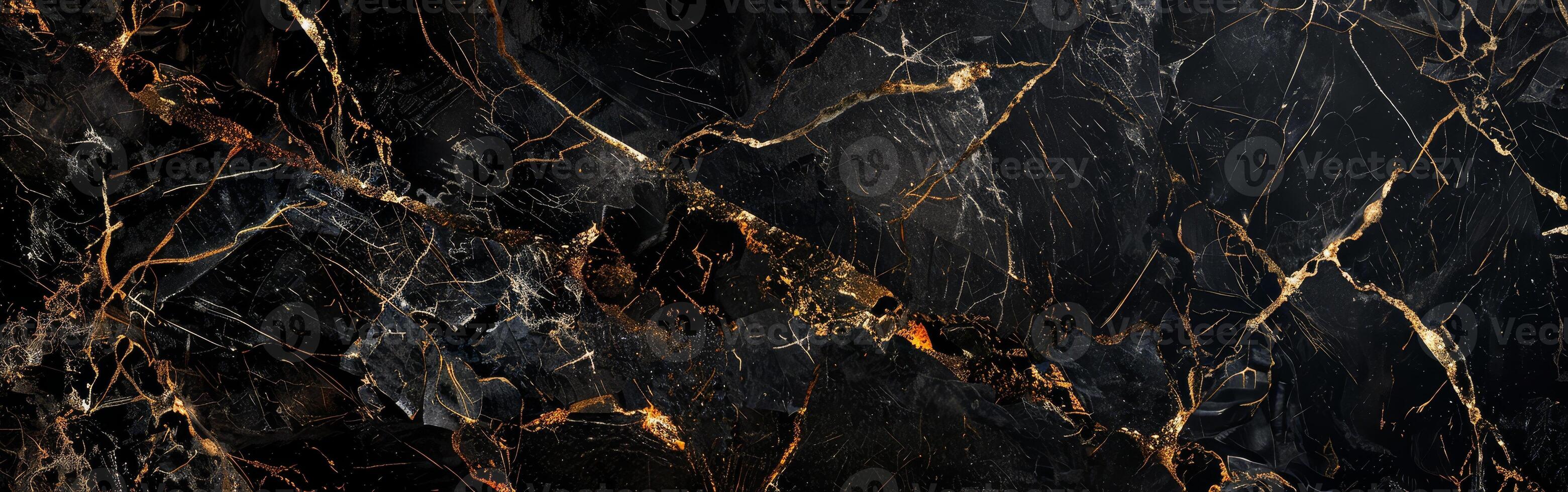 Captivating black marble texture showcasing striking golden veins and detailed patterns, ideal for luxurious design applications and backgrounds photo