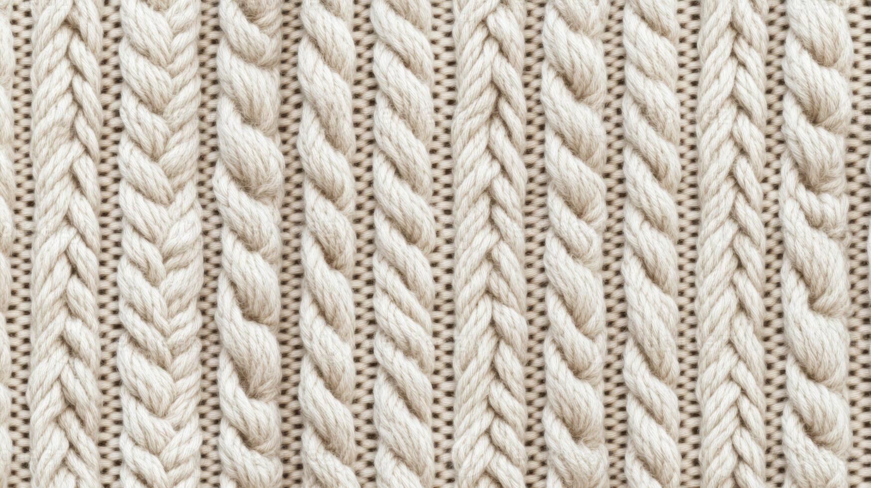 Soft and textured knit fabric displays elegant braided patterns in a light neutral color, ideal for fashion and interior design projects photo