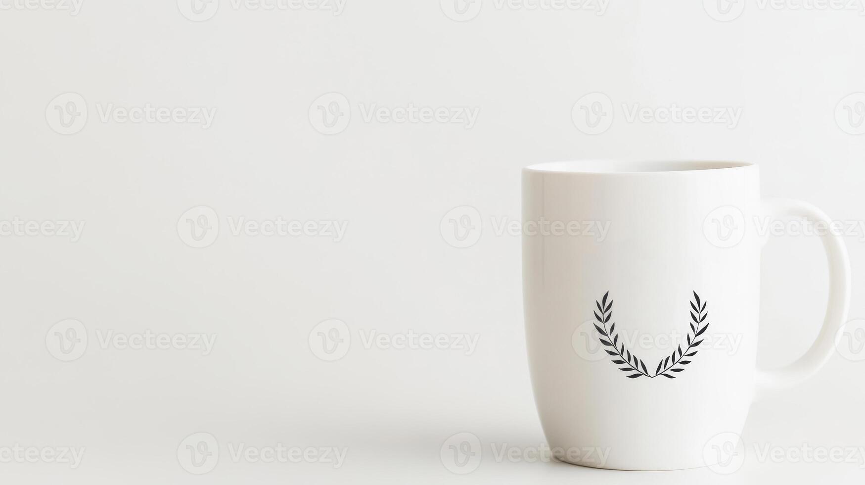A white coffee mug with a laurel wreath on it photo