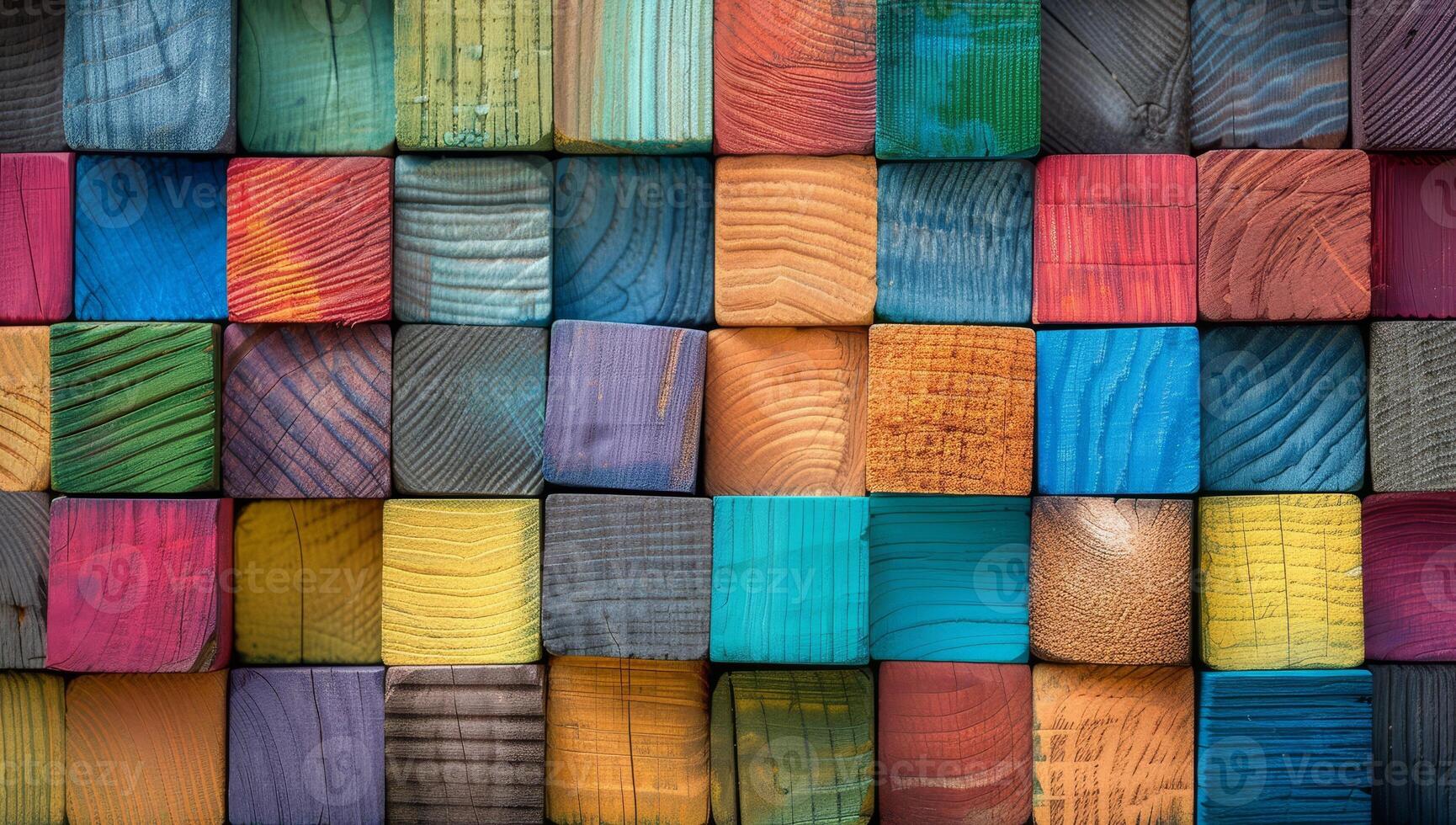 A stunning display of vibrant wooden blocks skillfully arranged to create a captivating and artistic pattern that draws the eye photo
