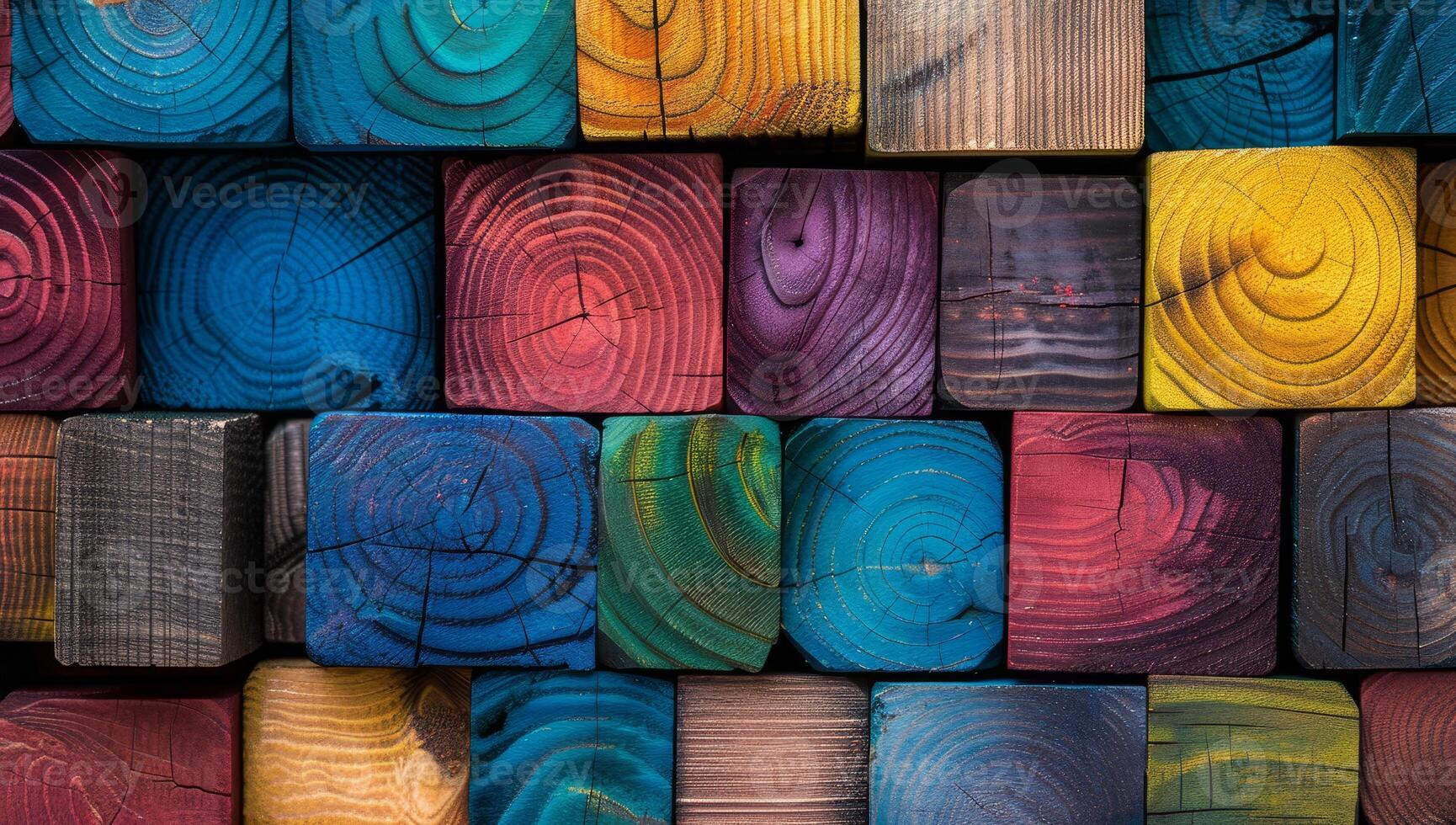 Colorful wooden blocks are artfully arranged, highlighting their unique grains and textures that spark creativity and imagination photo