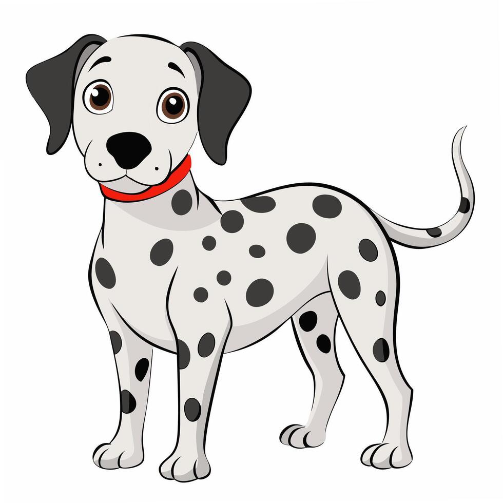 Cute cartoon Dalmatian puppy standing. Isolated on white background. Suitable for posters, logo, children's books . vector