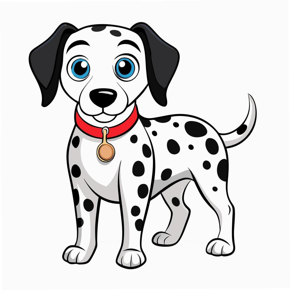 Cute cartoon Dalmatian puppy standing. Isolated on white background. Suitable for posters, logo, children's books and encyclopedias. vector