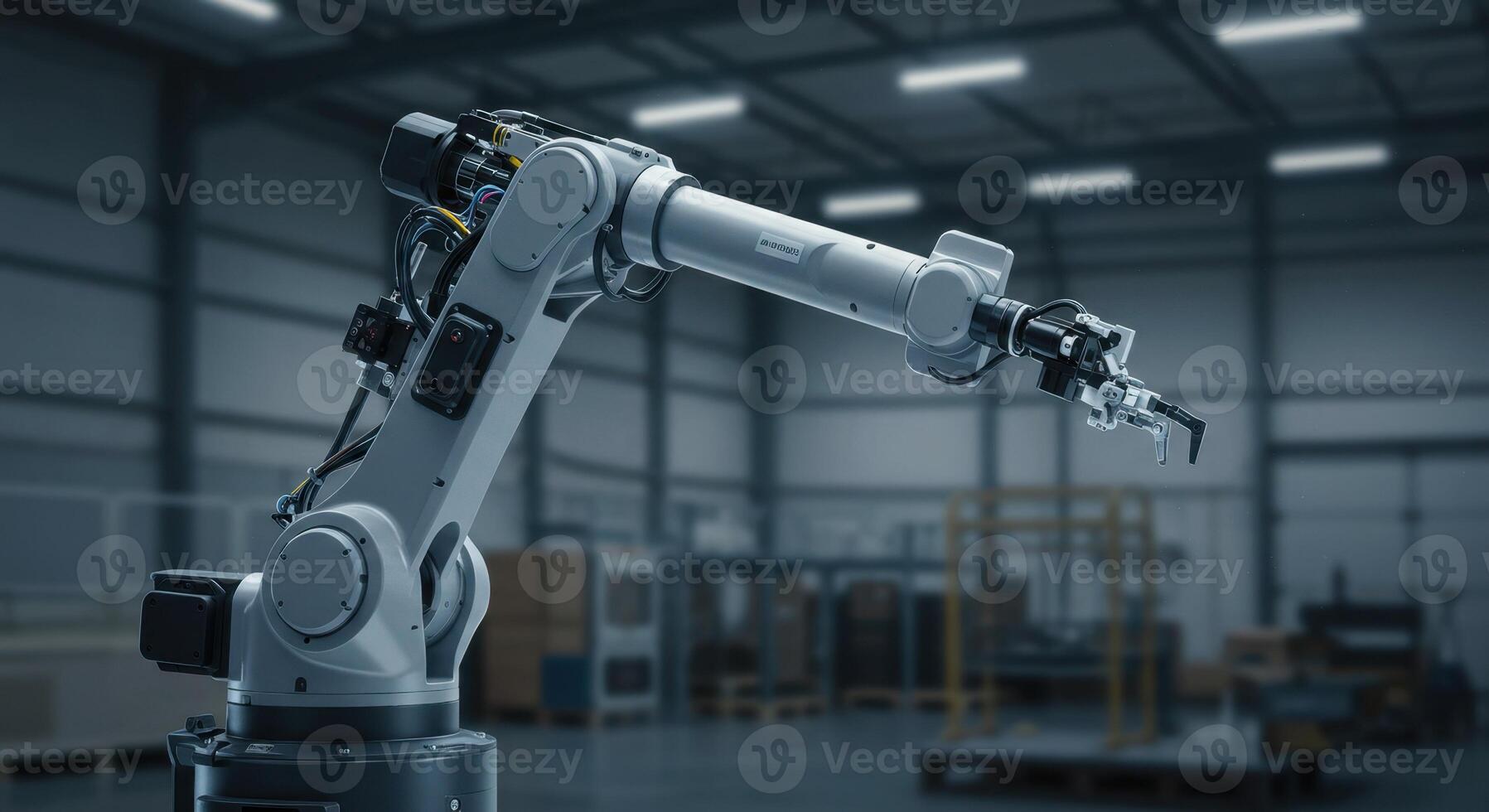Industrial Robotic Arm Operating in a Modern Factory Automation Environment photo