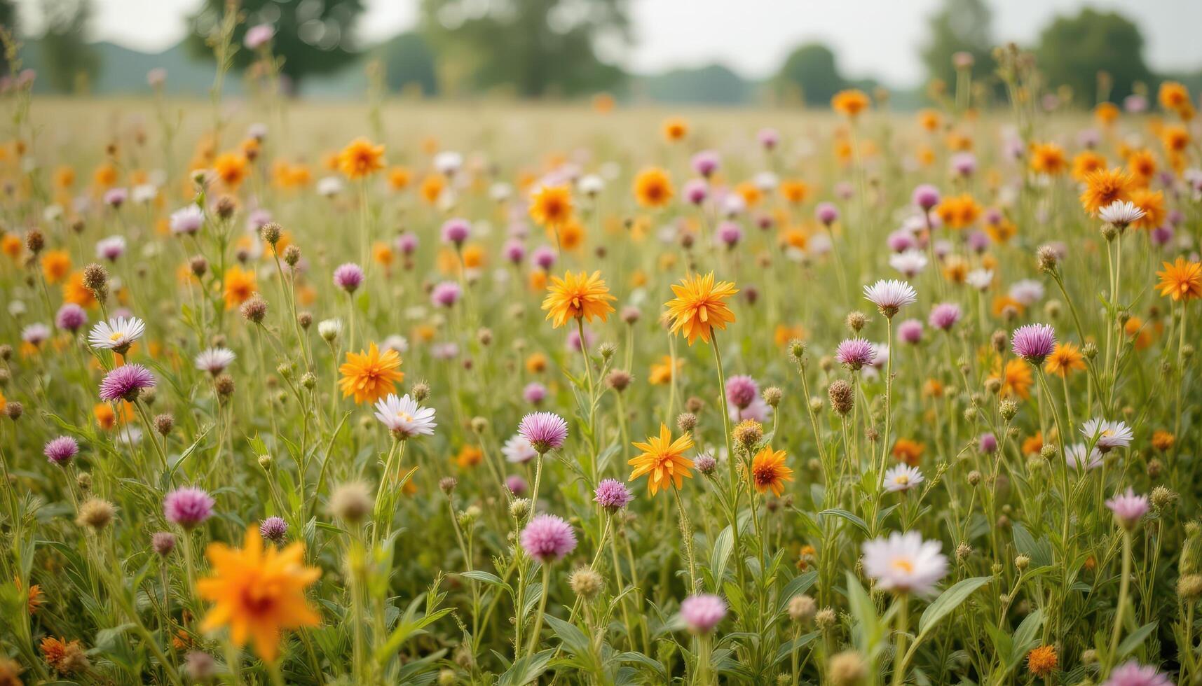 A field of wildflowers, swaying in the breeze, with a multitude of colors and textures. photo