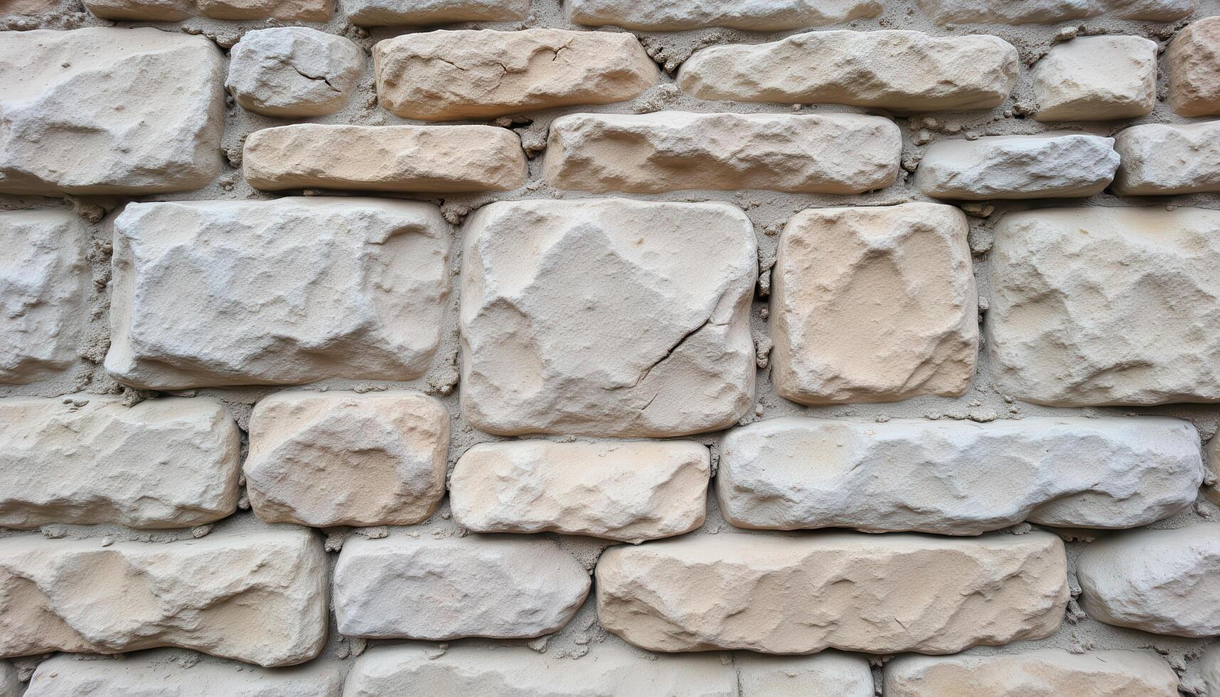 The rough surface of a stone wall, constructed with irregular blocks and weathered mortar. photo