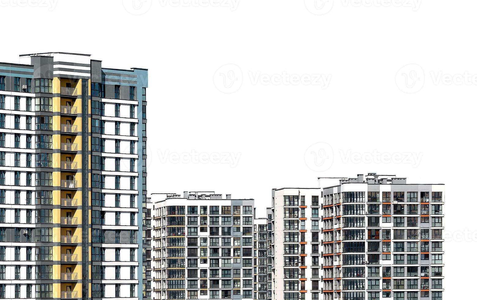 Building facade with modern architecture. Outside highrise condominium, residential apartment, urban photo
