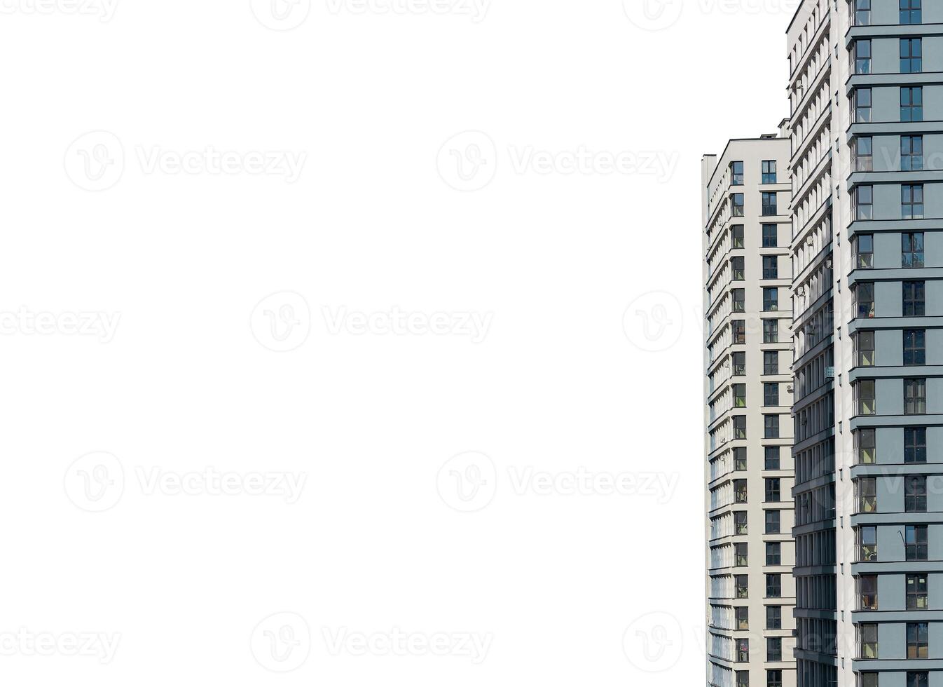 Building facade in metropolitan city. Tall multistory condominium with residential and commercial photo