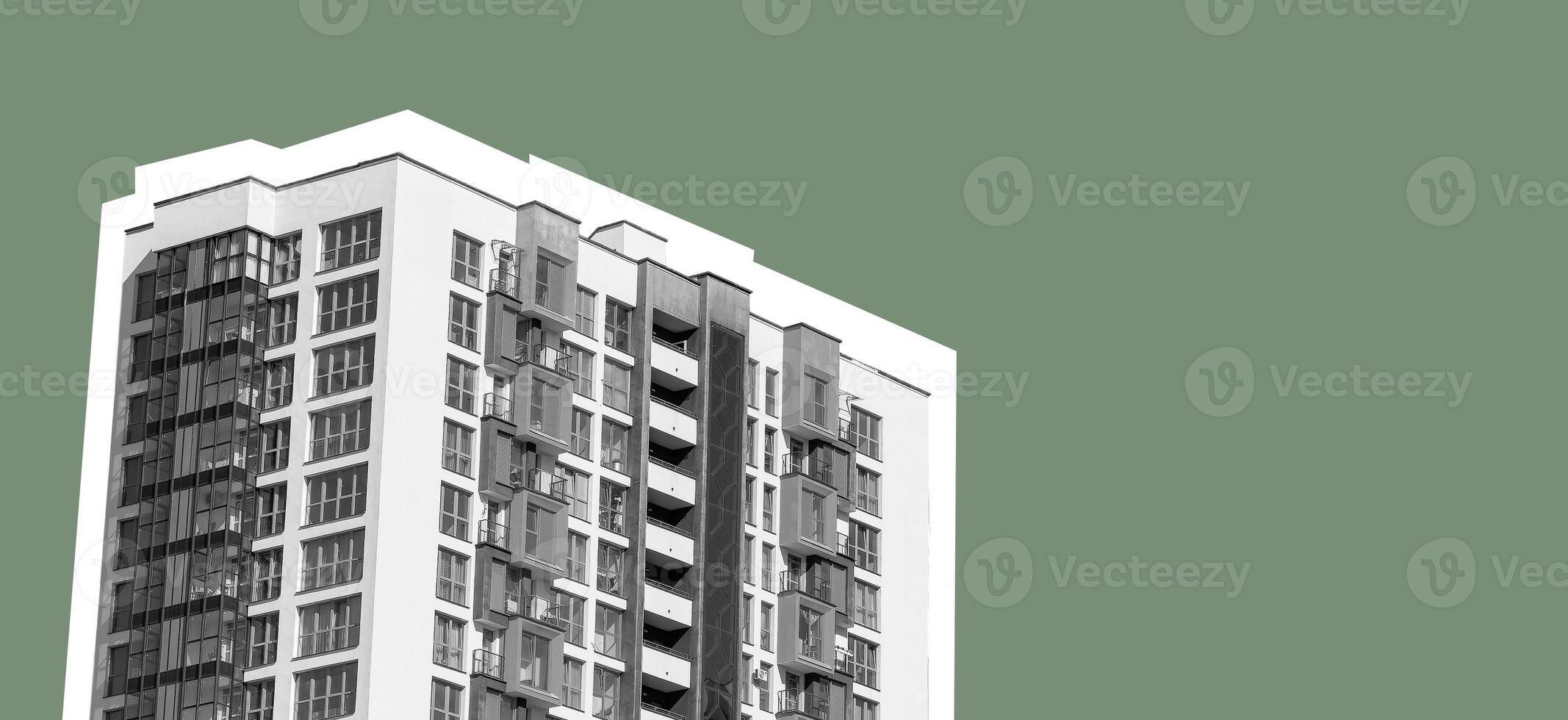 Building with modern facade. Tall multistorey apartment, condo, home and dwelling, residential block photo