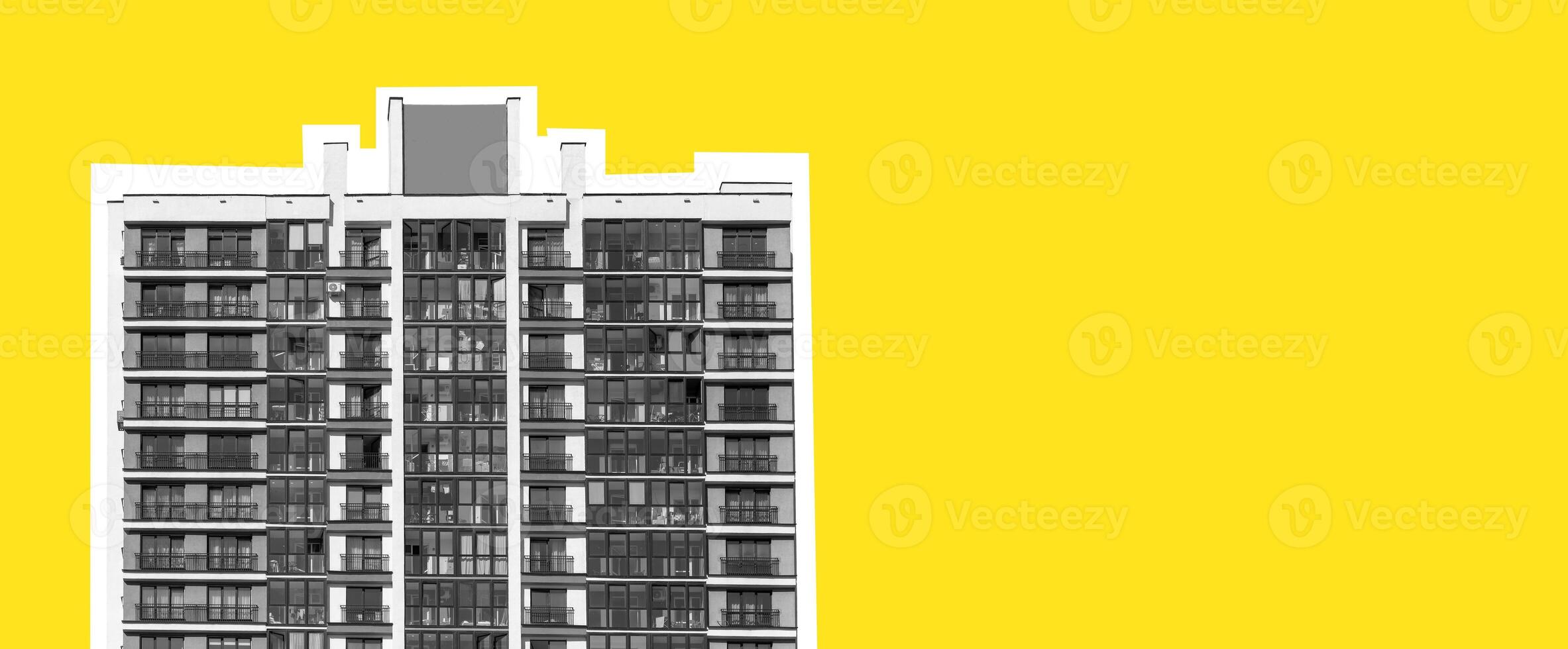 Building facade with modern design. Tall highrise apartment, multistory condominium in metropolitan photo