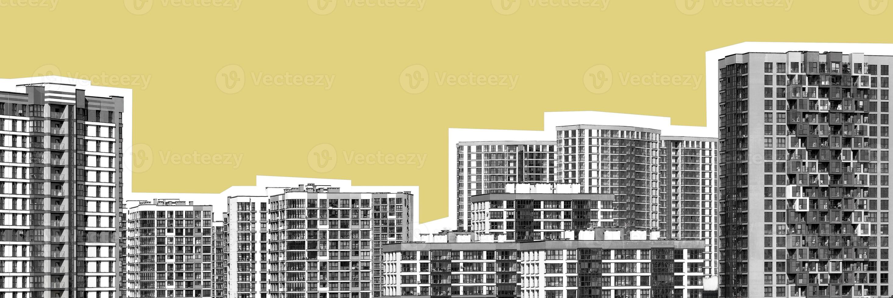 Building architecture with facade and window. Highrise condominium, modern multi story dwelling, photo
