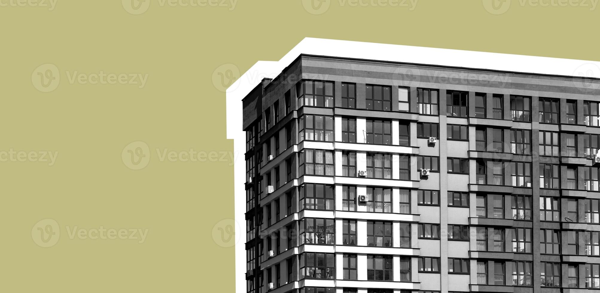 Building facade in metropolis. Modern multistorey apartment, condominium, residential block, home, photo