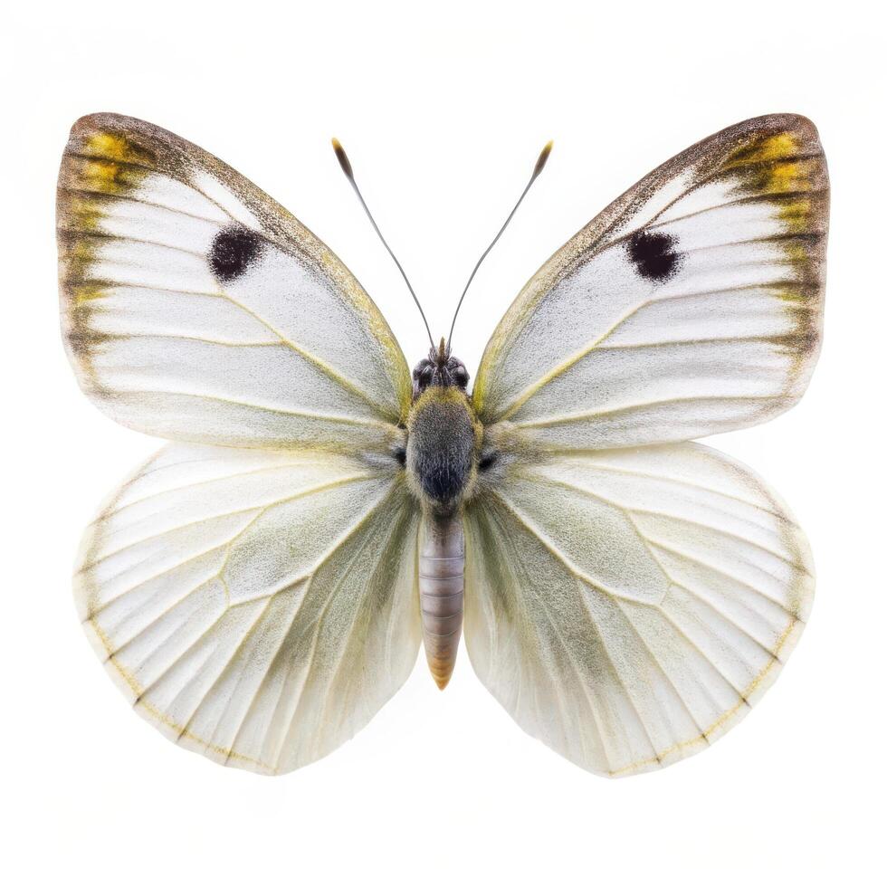 A detailed shot of a Cabbage White butterfly isolated on a white background, capturing its beauty photo