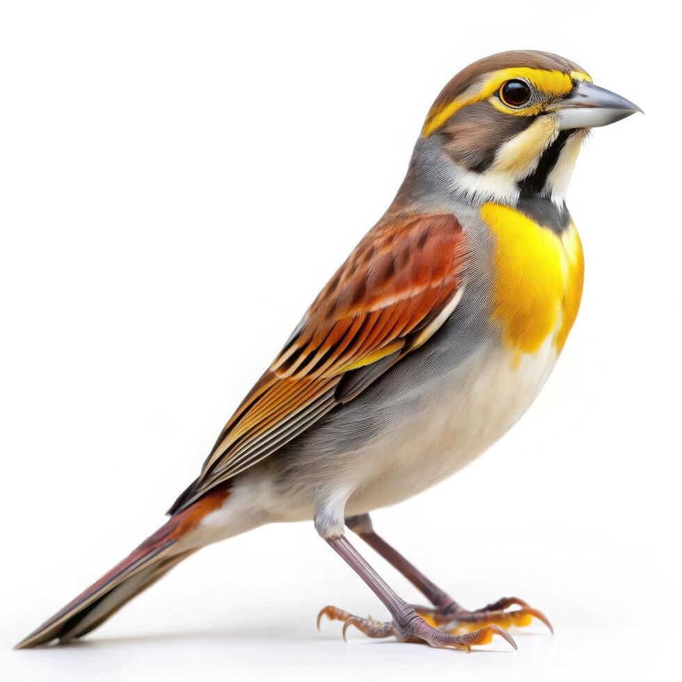 A Dickcissel bird captured in full isolation on a white background, emphasizing its beauty photo