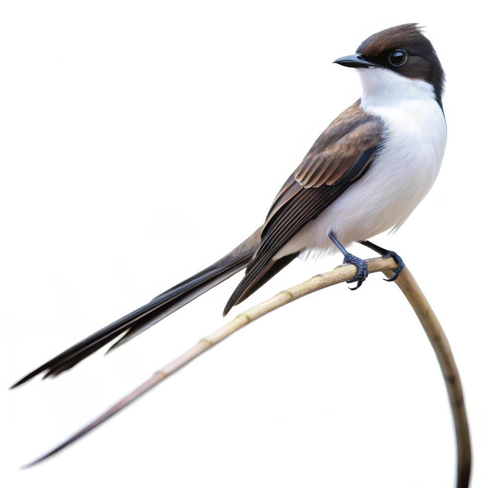 A Fork tailed Flycatcher bird isolated on a white background, emphasizing its distinctive tail feathers photo