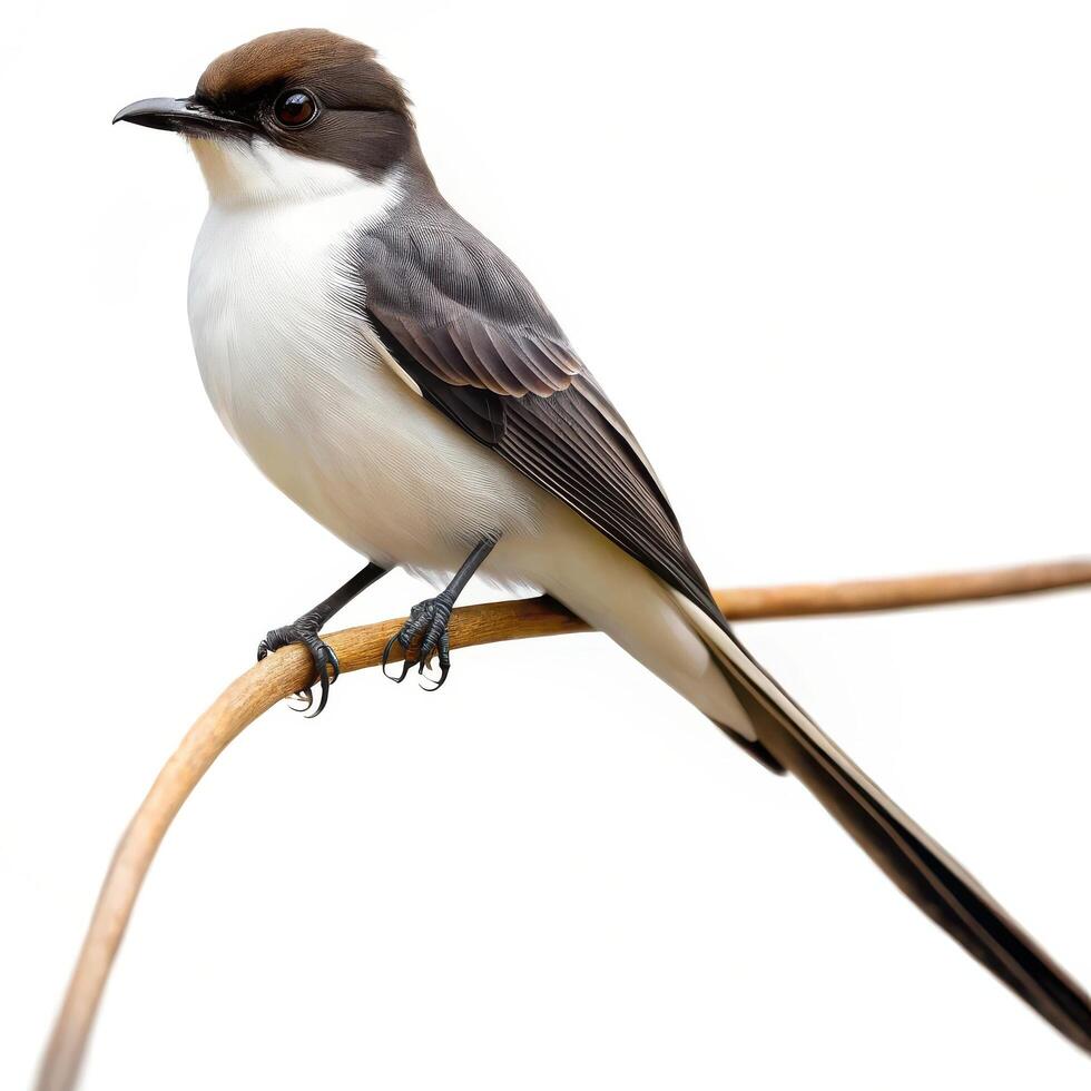 A Fork tailed Flycatcher bird isolated on a white background, displaying its unique tail feathers photo