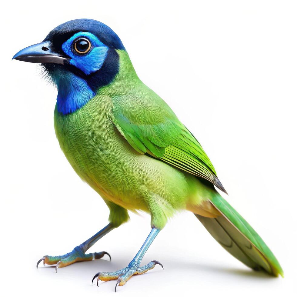 Green Jay Bird Displayed on a White Background photo