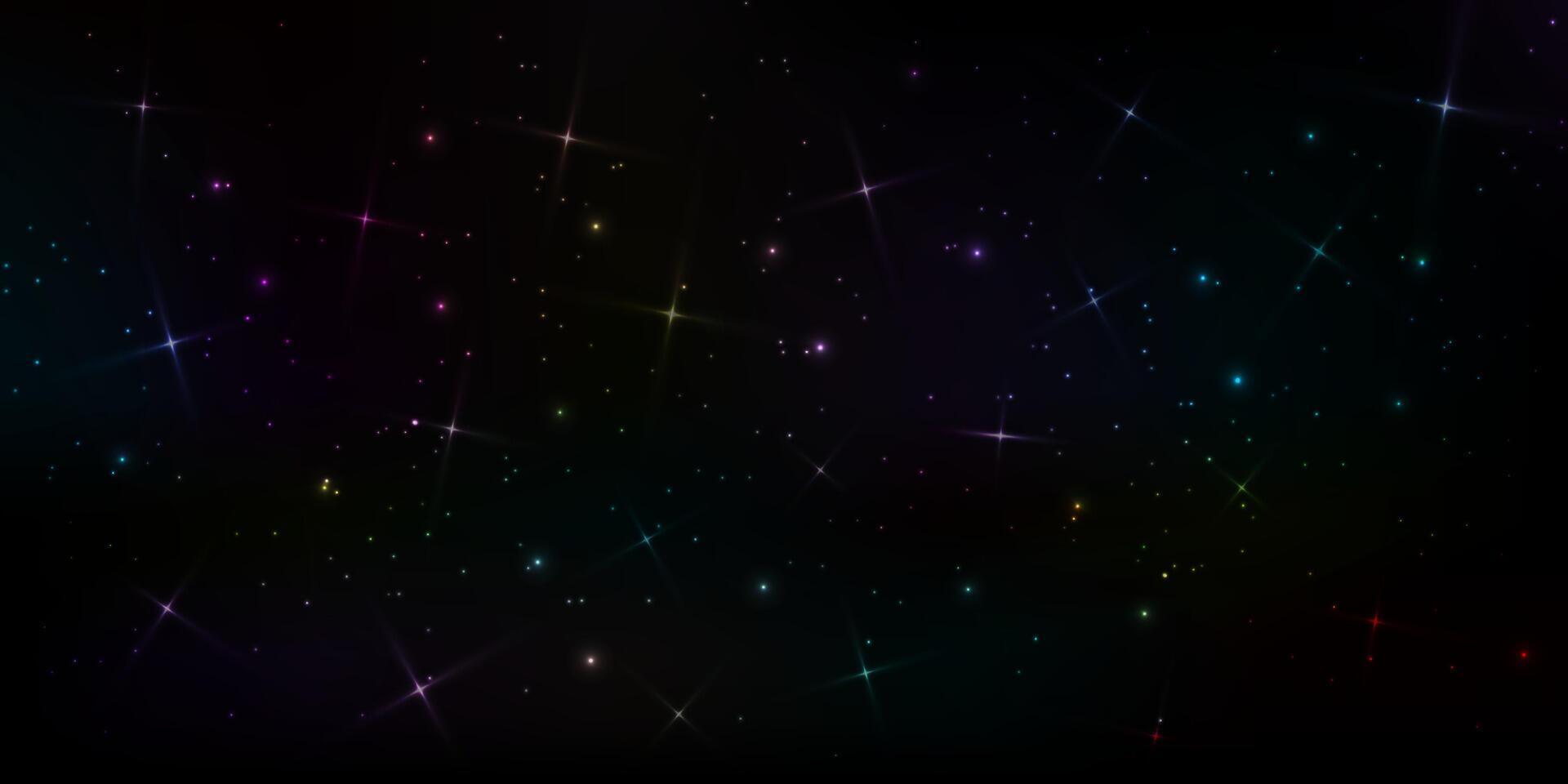 Outer space background, sparkling universe glowing in the dark vector