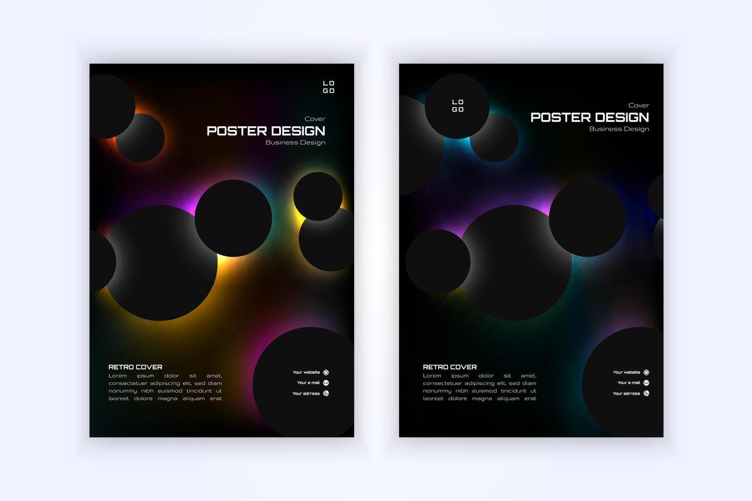 Perspective circle poster design cover with colorful shading effects vector