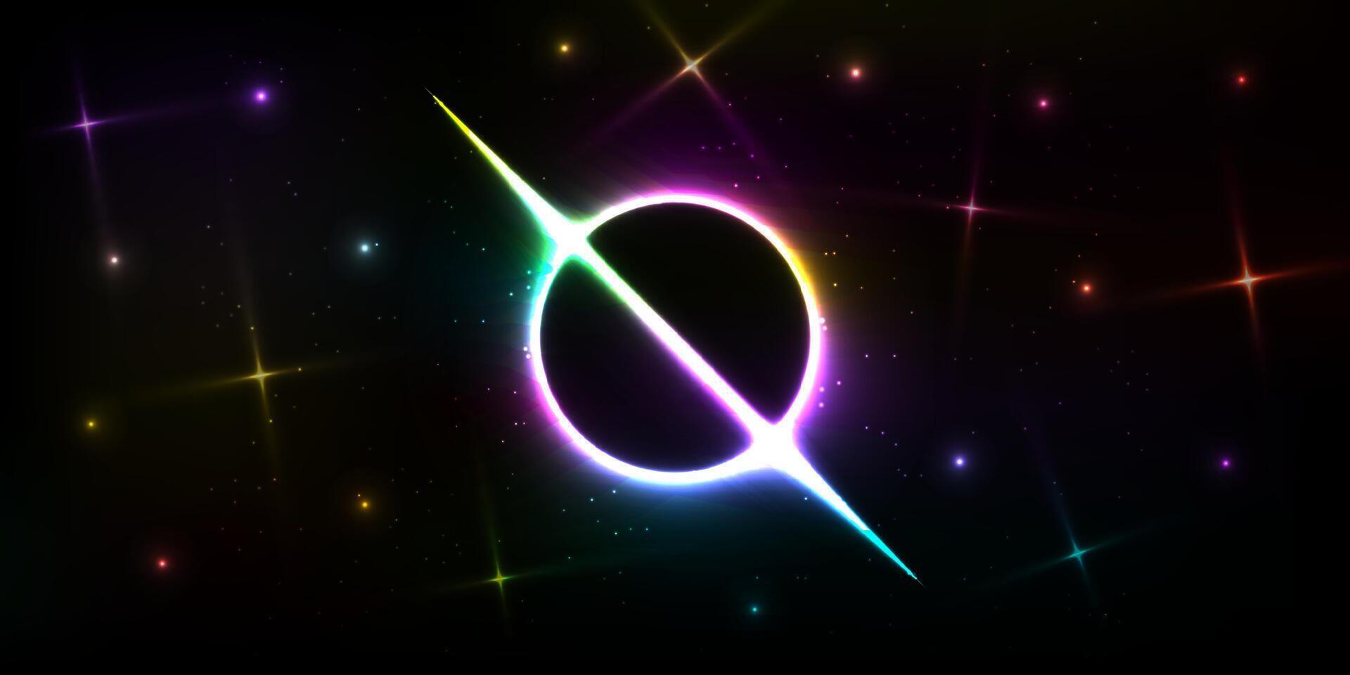 A glowing cosmic eclipse with radiant neon energy in a starry galaxy vector