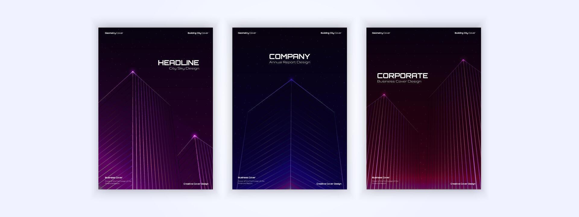 Futuristic cityscape covers with glowing geometric lines, perfect for corporate and annual report designs vector