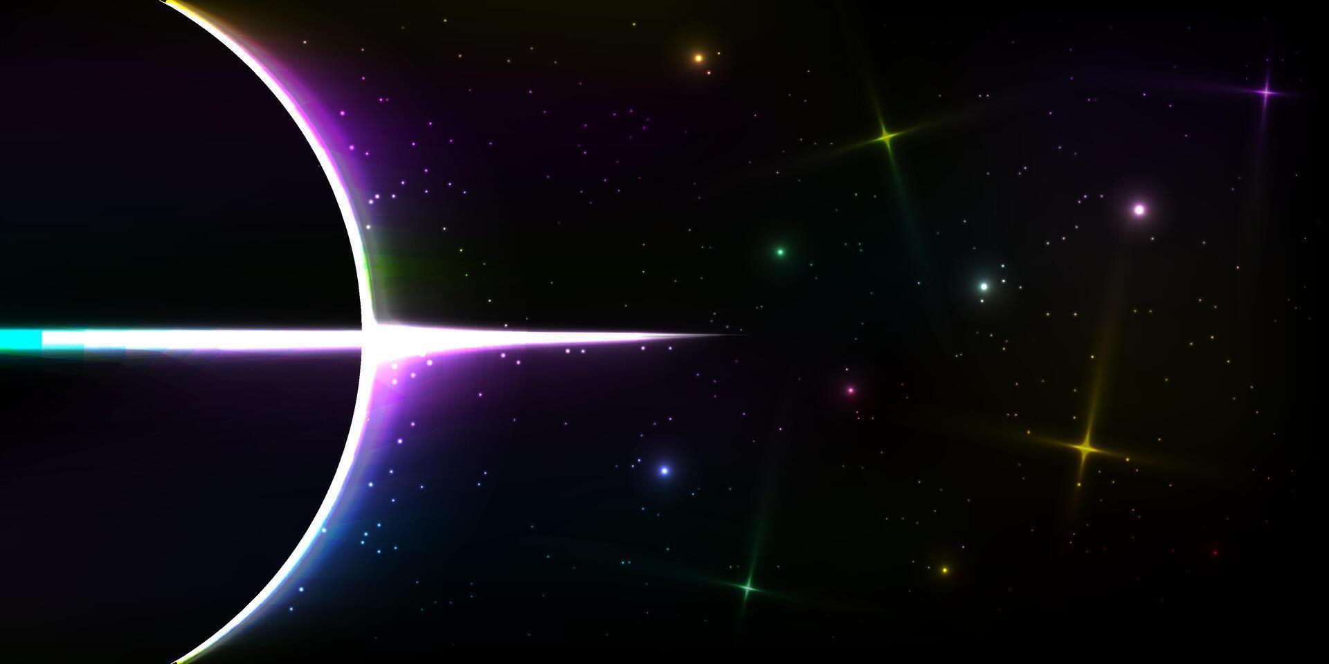 Abstract black hole design featuring glowing celestial bodies, Background decorated with colorful stars vector