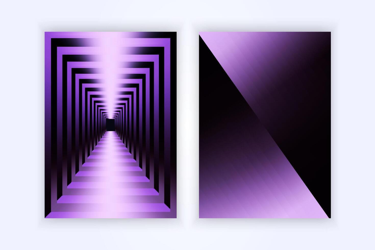 Abstract geometric design with a glowing purple tunnel and a dark diagonal gradient pattern vector