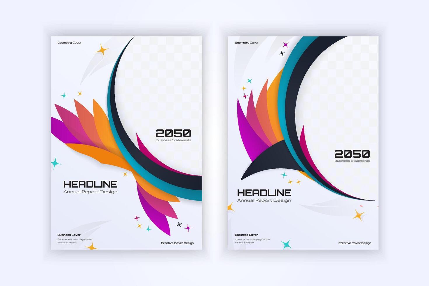 Modern business cover with colorful abstract shapes and dynamic curves for annual report design vector