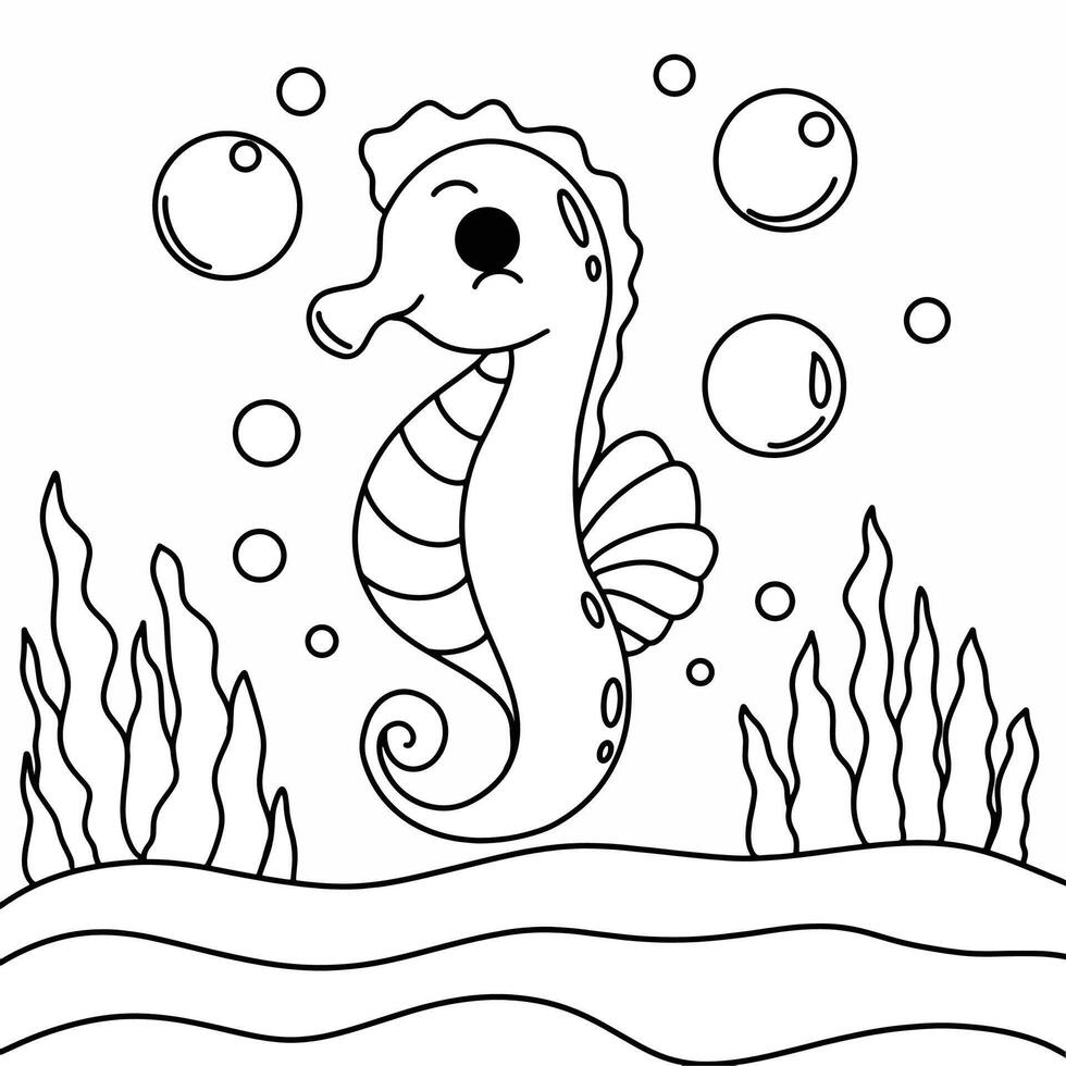 Seahorse with seaweed vector