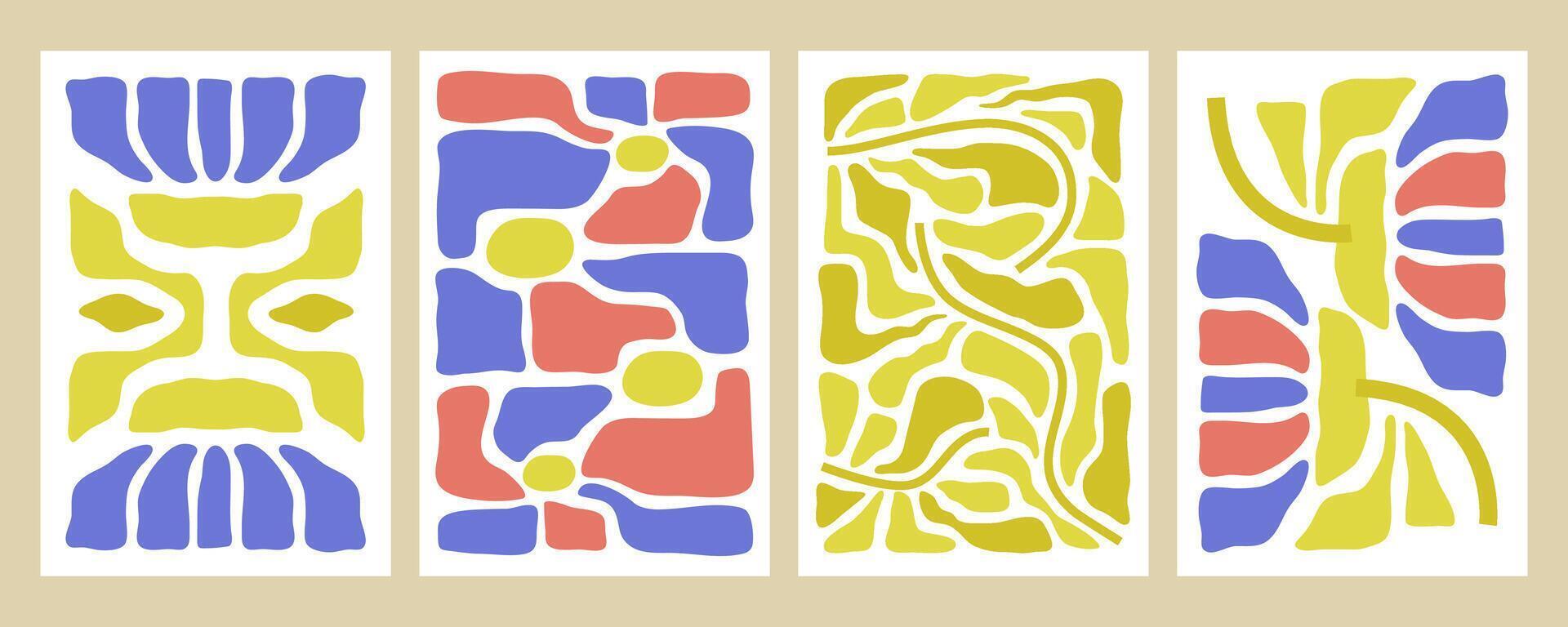 Matisse flowers art. Set of Abstract floral posters. Trendy hand drawn nature leaves and flowers. Modern botanical design. Boho background. illustration vector