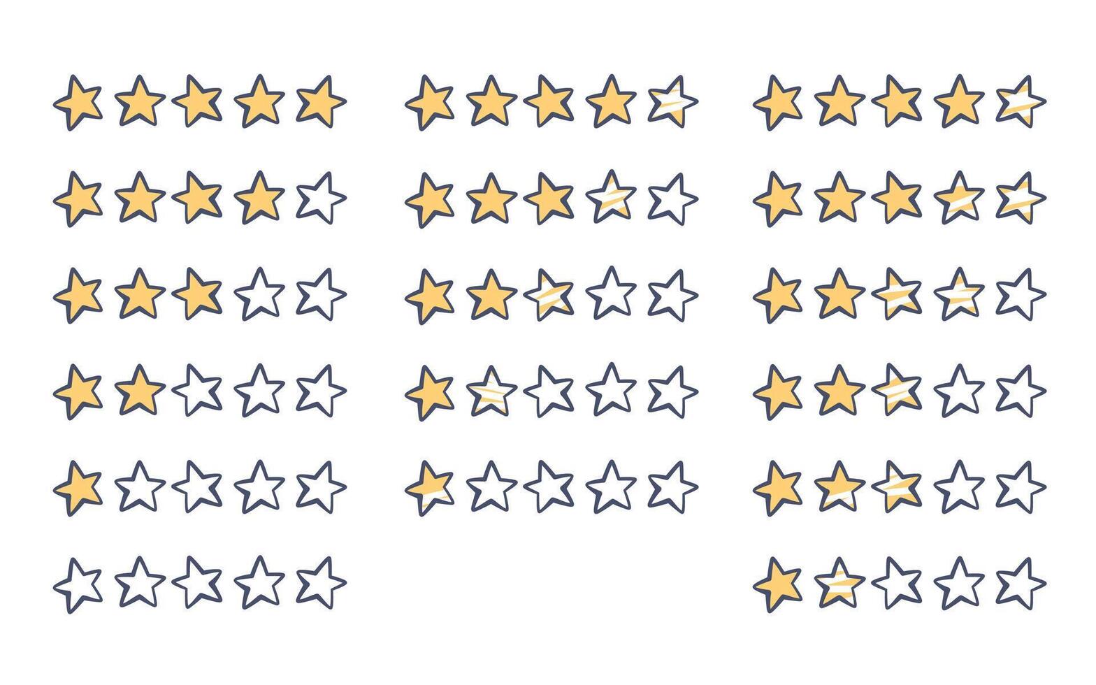 5 stars rating. Five stars icons. Hand drawn doodle stars elements. Customer feedback concept. Review product rating. flat illustration for apps, websites vector