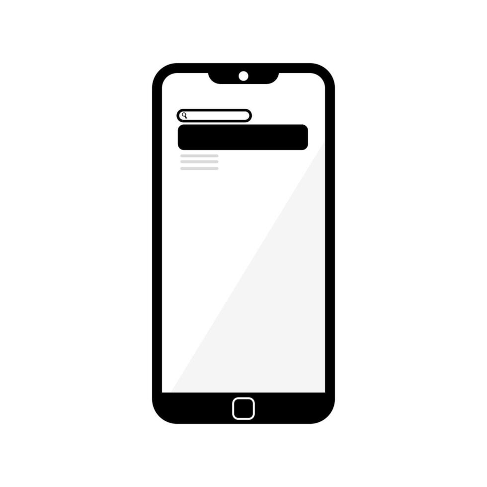 Minimalist Smartphone Icon with Blank Screen, Search Bar, and Navigation UI vector